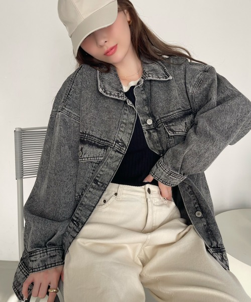 Ada.（エイダ）の「オーバー ミドル丈 デニムジャケット（デニムジャケット・レディース・ネイビー/ブラック/ブルー・FREE）」の13枚目の写真