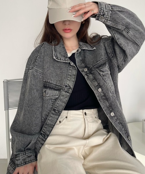 Ada.（エイダ）の「オーバー ミドル丈 デニムジャケット（デニムジャケット・レディース・ネイビー/ブラック/ブルー・FREE）」の12枚目の写真