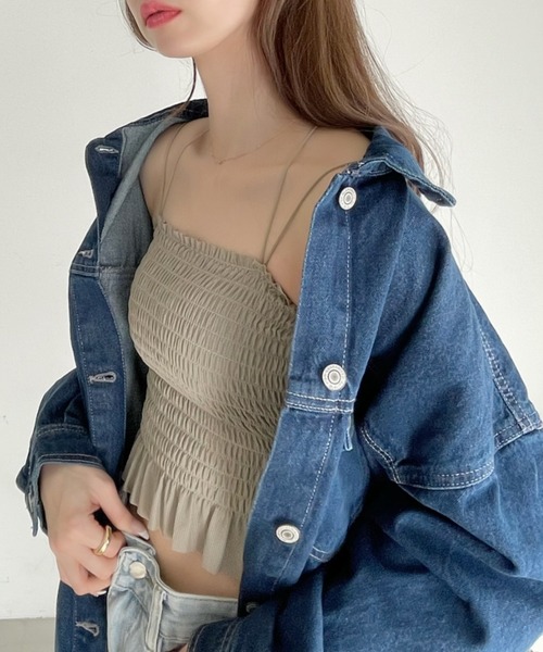 Ada.（エイダ）の「オーバー ミドル丈 デニムジャケット（デニムジャケット・レディース・ネイビー/ブラック/ブルー・FREE）」の9枚目の写真