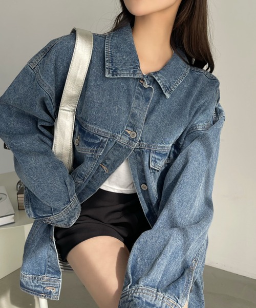 Ada.（エイダ）の「オーバー ミドル丈 デニムジャケット（デニムジャケット・レディース・ネイビー/ブラック/ブルー・FREE）」の7枚目の写真