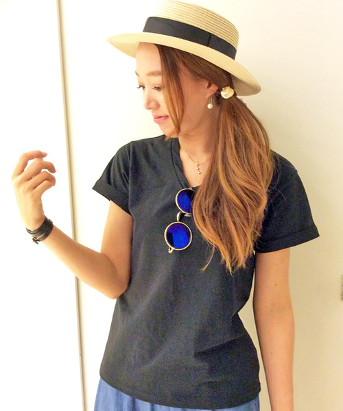 VENCEEXCHANGE（ヴァンスエクスチェンジ）の「ツイストV無地T         （Tシャツ/カットソー・レディース・ブラック/オリーブ/ホワイト/ワインレッド/ネイビー・MEDIUM）」の3枚目の写真