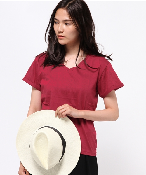 VENCEEXCHANGE（ヴァンスエクスチェンジ）の「ツイストV無地T         （Tシャツ/カットソー・レディース・ブラック/オリーブ/ホワイト/ワインレッド/ネイビー・MEDIUM）」の5枚目の写真