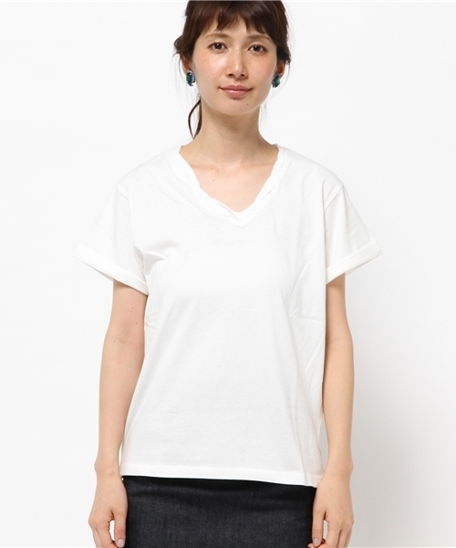 VENCEEXCHANGE（ヴァンスエクスチェンジ）の「ツイストV無地T         （Tシャツ/カットソー・レディース・ブラック/オリーブ/ホワイト/ワインレッド/ネイビー・MEDIUM）」の6枚目の写真