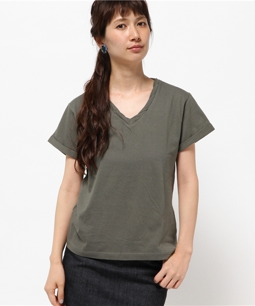 VENCEEXCHANGE（ヴァンスエクスチェンジ）の「ツイストV無地T         （Tシャツ/カットソー・レディース・ブラック/オリーブ/ホワイト/ワインレッド/ネイビー・MEDIUM）」の14枚目の写真