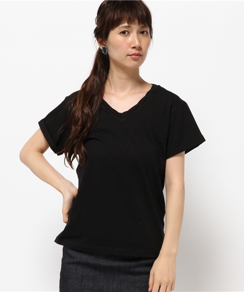 VENCEEXCHANGE（ヴァンスエクスチェンジ）の「ツイストV無地T         （Tシャツ/カットソー・レディース・ブラック/オリーブ/ホワイト/ワインレッド/ネイビー・MEDIUM）」の15枚目の写真