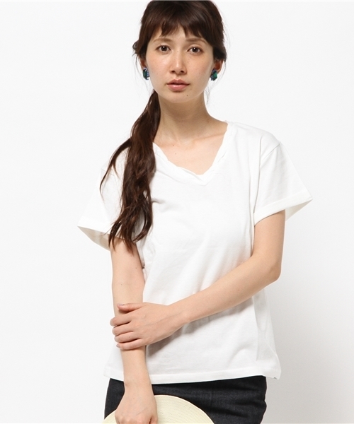 VENCEEXCHANGE（ヴァンスエクスチェンジ）の「ツイストV無地T         （Tシャツ/カットソー・レディース・ブラック/オリーブ/ホワイト/ワインレッド/ネイビー・MEDIUM）」の16枚目の写真