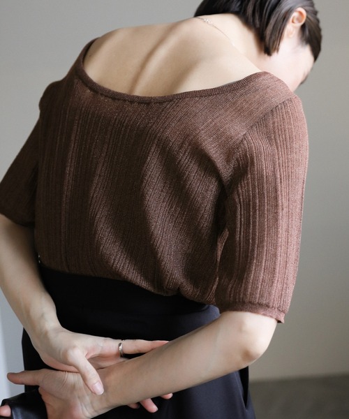 select MOCA（セレクトモカ）の「バレエネックランダムリブラメシアーニット（ニット/セーター・レディース・ライトグレー/ブラウン/アイボリー/ブラック・FREE）」の4枚目の写真