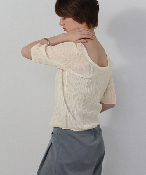 select MOCA（セレクトモカ）の「バレエネックランダムリブラメシアーニット（ニット/セーター・レディース・ライトグレー/ブラウン/アイボリー/ブラック・FREE）」の7枚目の写真