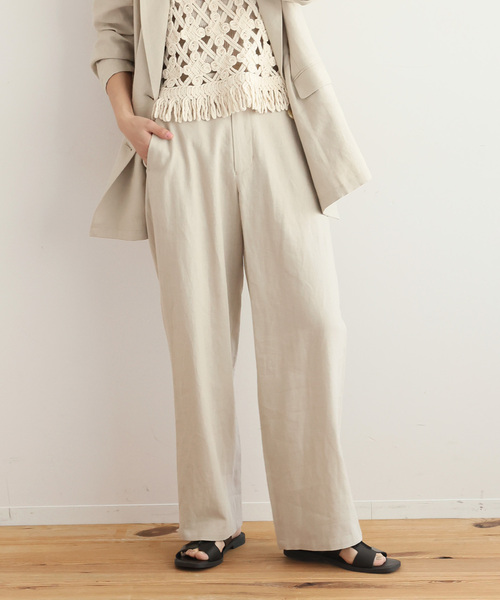 JOURNAL STANDARD relume（ジャーナルスタンダード　レリューム）の「リネンレーヨンストレートパンツ（スラックス・レディース・ベージュ/ネイビー・36/38）」の2枚目の写真