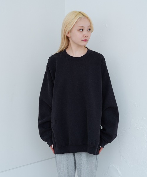 WHIMSIC(ウィムジック)の「【UNISEX】ハンドプロセスドダメージスウェットシャツ(スウェット・メンズ・イエロー/ホワイト/チャコールグレー・FREE)」の16枚目の写真