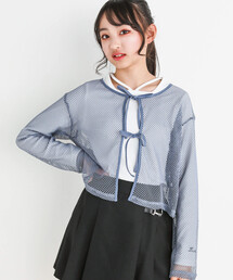 ZIDDY | 【 ニコ☆プチ 掲載 】メッシュリボンカーディガン＆ロングTシャツセット(130~160cm)(カーディガン/ボレロ)