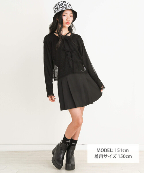 ZIDDY（ジディ）の「【 ニコ☆プチ 掲載 】メッシュリボンカーディガン＆ロングTシャツセット(130~160cm)（カーディガン/ボレロ・キッズ・ブラック/ブルー・150cm/FREE/130cm/140cm）」の3枚目の写真