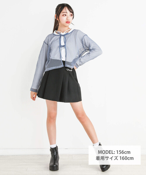 ZIDDY（ジディ）の「【 ニコ☆プチ 掲載 】メッシュリボンカーディガン＆ロングTシャツセット(130~160cm)（カーディガン/ボレロ・キッズ・ブラック/ブルー・150cm/FREE/130cm/140cm）」の4枚目の写真