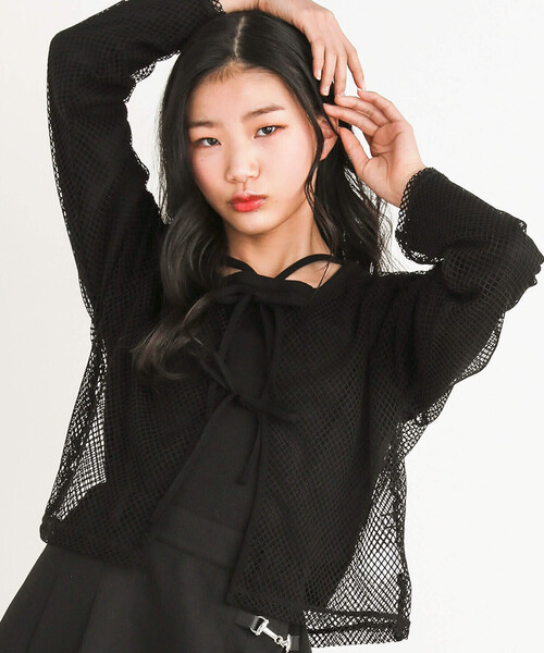 ZIDDY（ジディ）の「【 ニコ☆プチ 掲載 】メッシュリボンカーディガン＆ロングTシャツセット(130~160cm)（カーディガン/ボレロ・キッズ・ブラック/ブルー・150cm/FREE/130cm/140cm）」の5枚目の写真