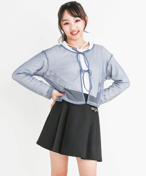 ZIDDY（ジディ）の「【 ニコ☆プチ 掲載 】メッシュリボンカーディガン＆ロングTシャツセット(130~160cm)（カーディガン/ボレロ・キッズ・ブラック/ブルー・150cm/FREE/130cm/140cm）」の8枚目の写真