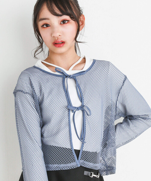 ZIDDY（ジディ）の「【 ニコ☆プチ 掲載 】メッシュリボンカーディガン＆ロングTシャツセット(130~160cm)（カーディガン/ボレロ・キッズ・ブラック/ブルー・150cm/FREE/130cm/140cm）」の10枚目の写真