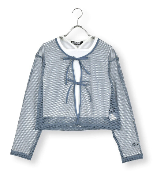 ZIDDY（ジディ）の「【 ニコ☆プチ 掲載 】メッシュリボンカーディガン＆ロングTシャツセット(130~160cm)（カーディガン/ボレロ・キッズ・ブラック/ブルー・150cm/FREE/130cm/140cm）」の22枚目の写真