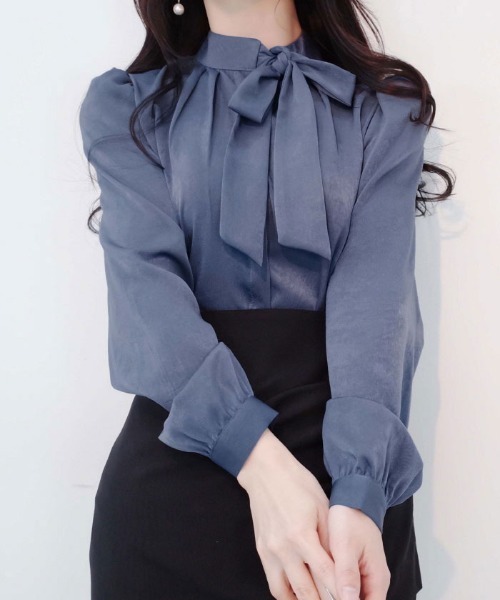 VIVID LADY(ビビッドレディー)の「ボウタイ オフィス ブラウス 長袖(シャツ/ブラウス・レディース・ブラック/ブルー/ピンク/グリーン・FREE)」の6枚目の写真