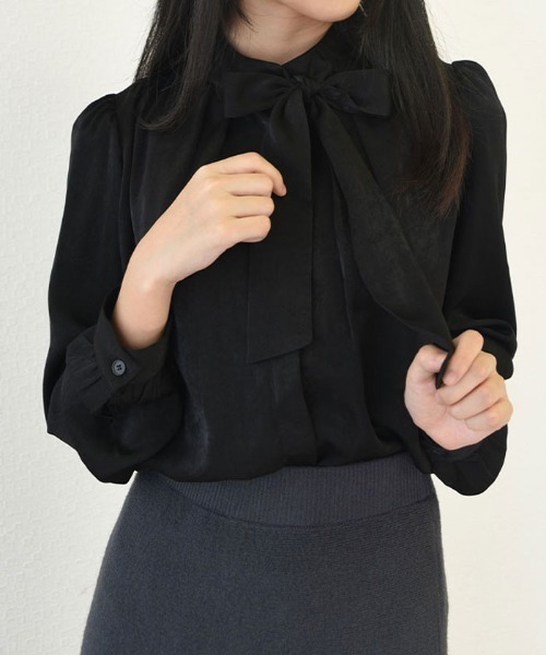 VIVID LADY(ビビッドレディー)の「ボウタイ オフィス ブラウス 長袖(シャツ/ブラウス・レディース・ブラック/ブルー/ピンク/グリーン・FREE)」の17枚目の写真