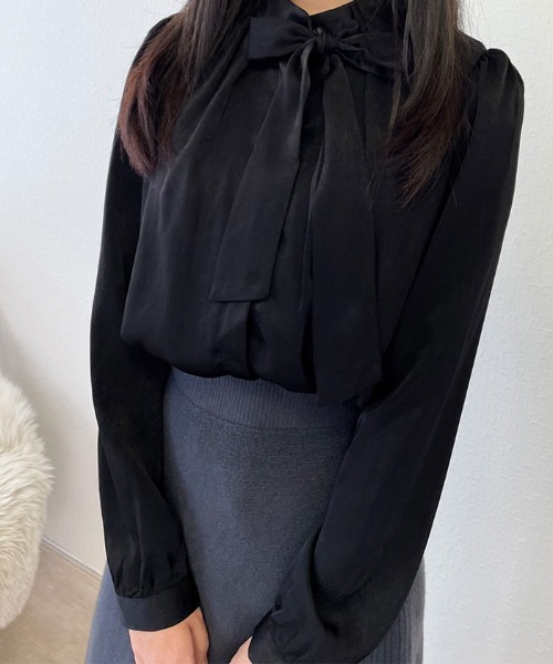 VIVID LADY(ビビッドレディー)の「ボウタイ オフィス ブラウス 長袖(シャツ/ブラウス・レディース・ブラック/ブルー/ピンク/グリーン・FREE)」の19枚目の写真