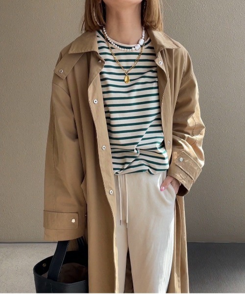 feepur by saya（フェピュールバイサヤ）の「ルーズシルエットボーダーロンTee（Tシャツ/カットソー・レディース・オフホワイト/グレー/グリーン/ピンク・MEDIUM）」の5枚目の写真