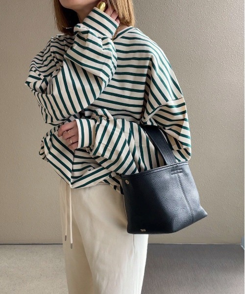 feepur by saya（フェピュールバイサヤ）の「ルーズシルエットボーダーロンTee（Tシャツ/カットソー・レディース・オフホワイト/グレー/グリーン/ピンク・MEDIUM）」の13枚目の写真