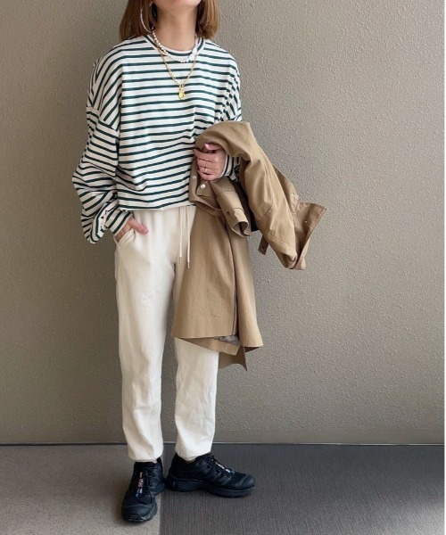 feepur by saya（フェピュールバイサヤ）の「ルーズシルエットボーダーロンTee（Tシャツ/カットソー・レディース・オフホワイト/グレー/グリーン/ピンク・MEDIUM）」の9枚目の写真