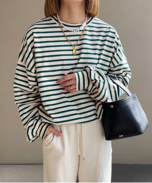 feepur by saya（フェピュールバイサヤ）の「ルーズシルエットボーダーロンTee（Tシャツ/カットソー・レディース・オフホワイト/グレー/グリーン/ピンク・MEDIUM）」の12枚目の写真