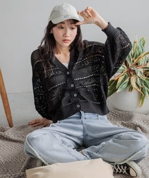 LOWRYS FARM | スカシニットカーディガン６S 106585(カーディガン/ボレロ)