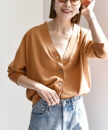 SHIPS any:〈手洗い可能〉リネン ミックス Vネック ショート シアー カーディガン