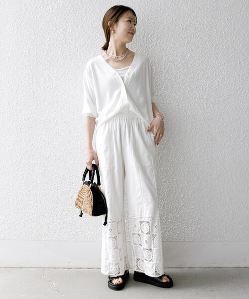 SHIPS any:〈手洗い可能〉リネン ミックス Vネック ショート シアー