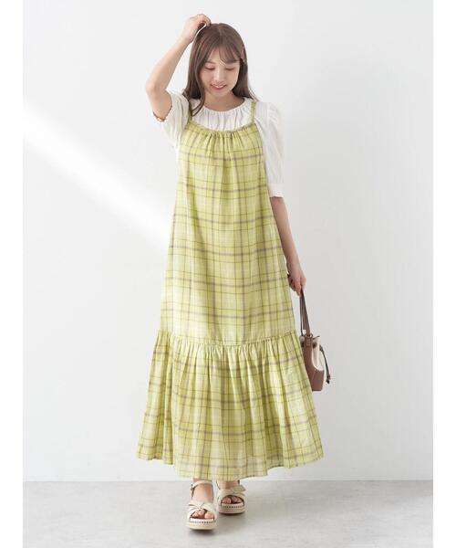 earth music&ecology（アースミュージックアンドエコロジー）の「マドラスチェックキャミワンピース（ワンピース・レディース・ネイビー/イエロー・FREE）」の8枚目の写真