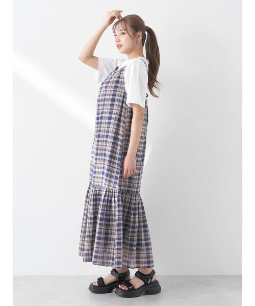 earth music&ecology（アースミュージックアンドエコロジー）の「マドラスチェックキャミワンピース（ワンピース・レディース・ネイビー/イエロー・FREE）」の14枚目の写真