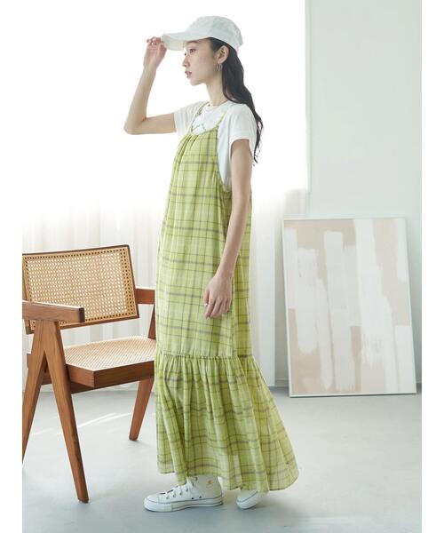 earth music&ecology（アースミュージックアンドエコロジー）の「マドラスチェックキャミワンピース（ワンピース・レディース・ネイビー/イエロー・FREE）」の17枚目の写真