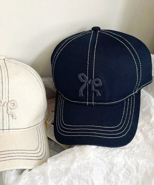 ammy.(エイミードット)の「【 ammy. / エイミードット 】 リボン 刺繍 ステッチ キャップ(キャップ・レディース・ブルー/ホワイト/ピンク/ネイビー・FREE)」の3枚目の写真