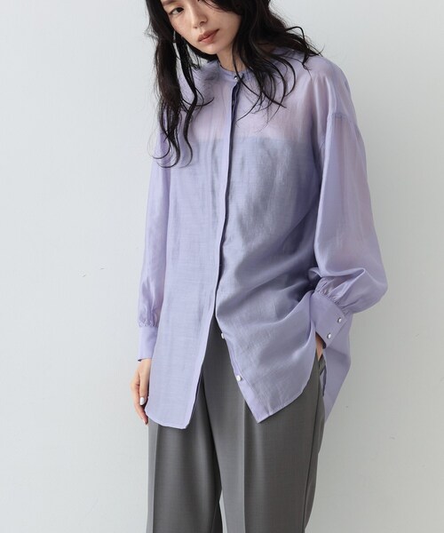 GALLEST（ギャレスト）の「◆シアーチュニックシャツ（シャツ/ブラウス・レディース・ホワイト/ブラック/パープル・38/34）」の3枚目の写真