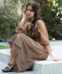 シアーパーティー ドレス セレモニー ロング&袖あり 結婚式 フォーマル オケージョンドレス お呼ばれ ビスチェ 二次会 成人式