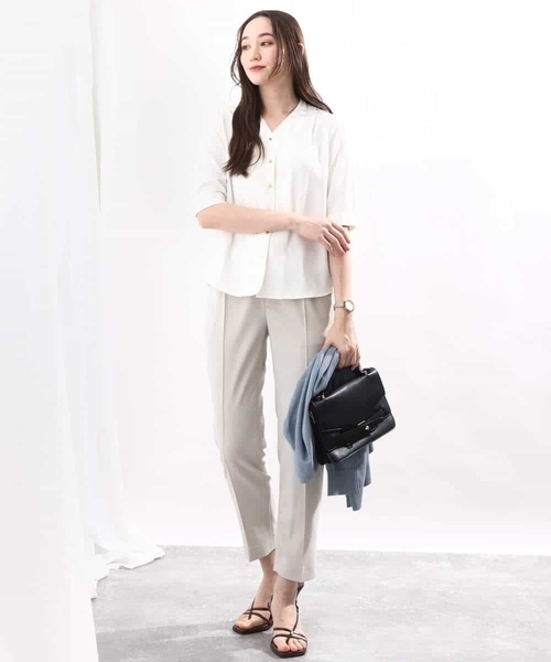 Vネックジョーゼットブラウス(五分袖)/洗える/WEB限定サイズ(シャツ/ブラウス)|OFUON(オフオン) Vネックジョーゼットブラウス(五分袖)/洗える/WEB限定サイズ(シャツ/ブラウス)|OFUON(オフオン)