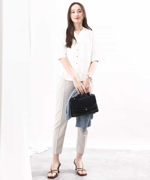 Vネックジョーゼットブラウス(五分袖)/洗える/WEB限定サイズ(シャツ/ブラウス)|OFUON(オフオン) Vネックジョーゼットブラウス(五分袖)/洗える/WEB限定サイズ(シャツ/ブラウス)|OFUON(オフオン)