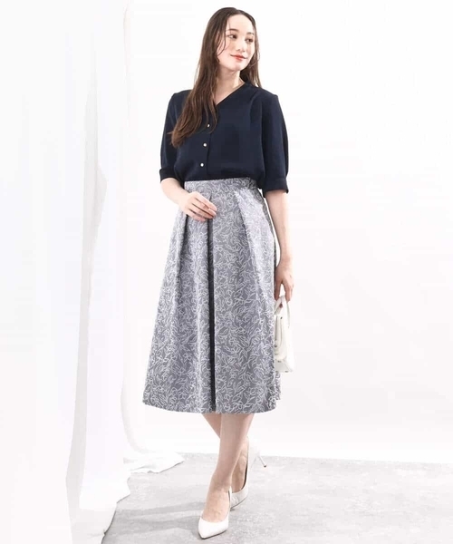 Vネックジョーゼットブラウス(五分袖)/洗える/WEB限定サイズ(シャツ/ブラウス)|OFUON(オフオン) Vネックジョーゼットブラウス(五分袖)/洗える/WEB限定サイズ(シャツ/ブラウス)|OFUON(オフオン)