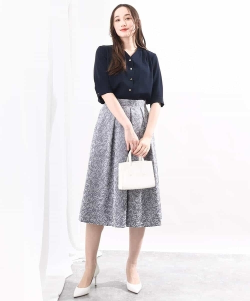 Vネックジョーゼットブラウス(五分袖)/洗える/WEB限定サイズ(シャツ/ブラウス)|OFUON(オフオン) Vネックジョーゼットブラウス(五分袖)/洗える/WEB限定サイズ(シャツ/ブラウス)|OFUON(オフオン)