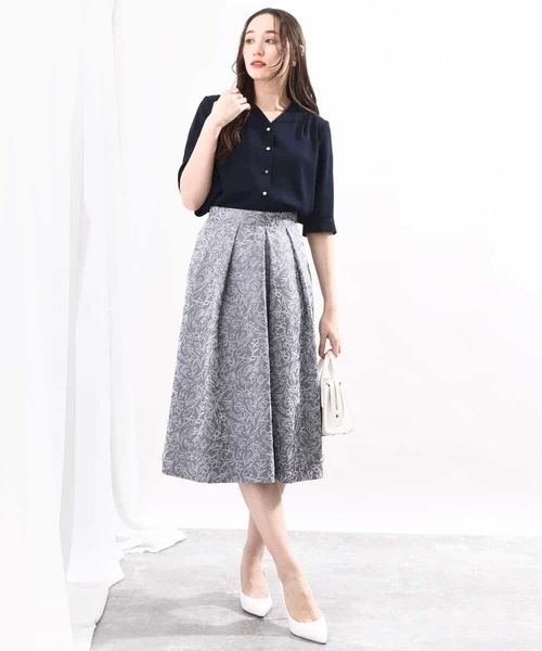 Vネックジョーゼットブラウス(五分袖)/洗える/WEB限定サイズ(シャツ/ブラウス)|OFUON(オフオン) Vネックジョーゼットブラウス(五分袖)/洗える/WEB限定サイズ(シャツ/ブラウス)|OFUON(オフオン)