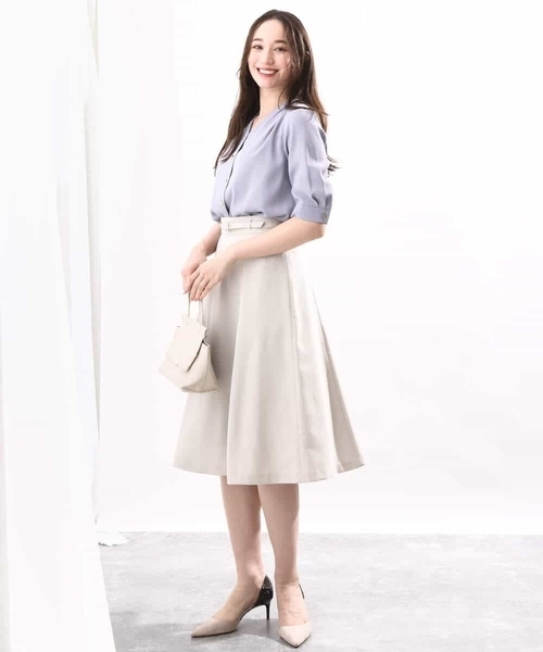 Vネックジョーゼットブラウス(五分袖)/洗える/WEB限定サイズ(シャツ/ブラウス)|OFUON(オフオン) Vネックジョーゼットブラウス(五分袖)/洗える/WEB限定サイズ(シャツ/ブラウス)|OFUON(オフオン)