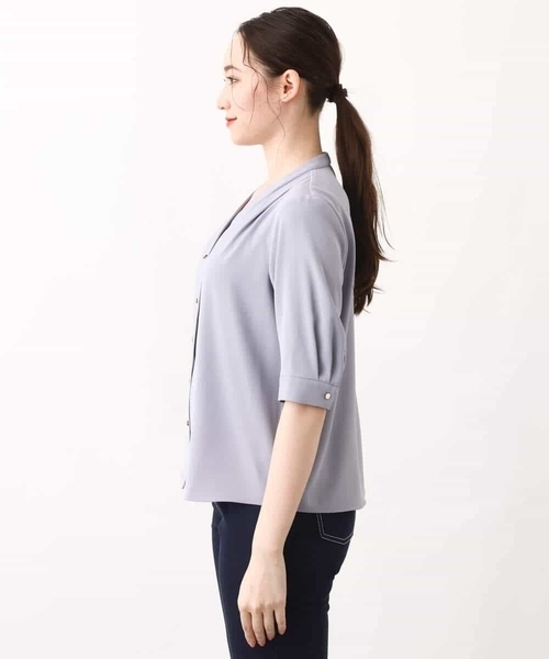 Vネックジョーゼットブラウス(五分袖)/洗える/WEB限定サイズ(シャツ/ブラウス)|OFUON(オフオン) Vネックジョーゼットブラウス(五分袖)/洗える/WEB限定サイズ(シャツ/ブラウス)|OFUON(オフオン)