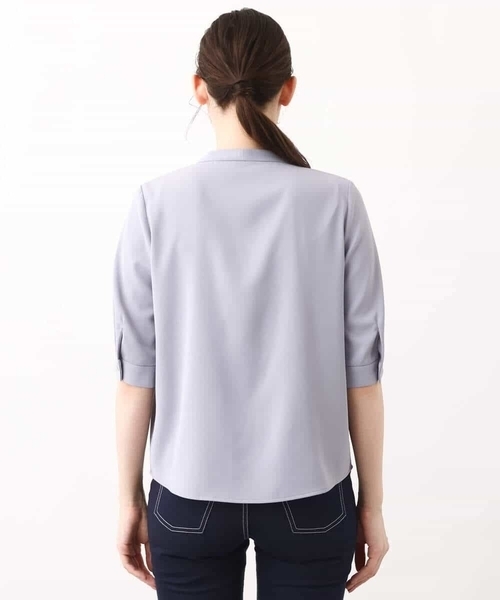 Vネックジョーゼットブラウス(五分袖)/洗える/WEB限定サイズ(シャツ/ブラウス)|OFUON(オフオン) Vネックジョーゼットブラウス(五分袖)/洗える/WEB限定サイズ(シャツ/ブラウス)|OFUON(オフオン)