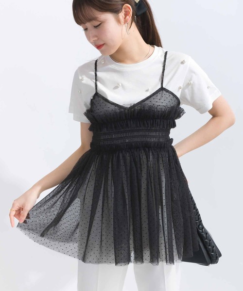 PICCIN PERLA(ピッチンペルラ)の「ドットチュールキャミソール(キャミソール・レディース・ブラック・M)」の1枚目の写真
