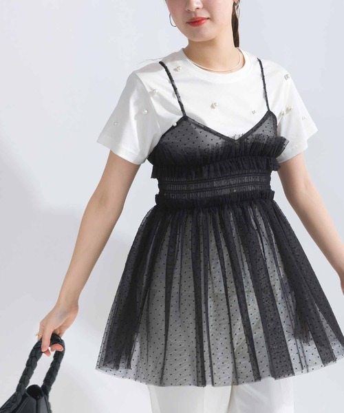 PICCIN PERLA(ピッチンペルラ)の「ドットチュールキャミソール(キャミソール・レディース・ブラック・M)」の12枚目の写真