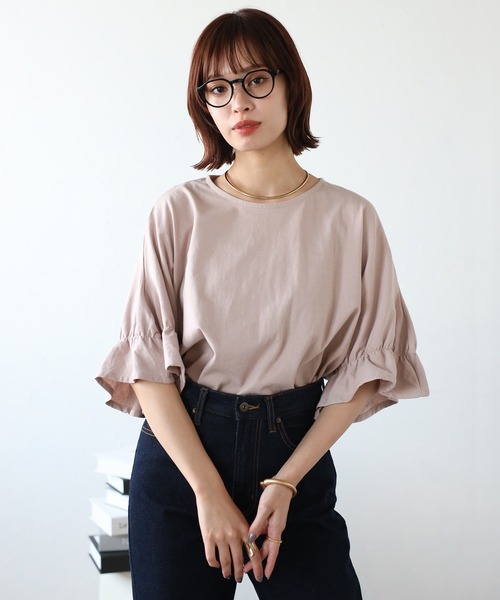 美品 L'Appartement ギャザースリーブTシャツ ベージュ 美品 L'Appartement ギャザースリーブTシャツ ベージュ Gather