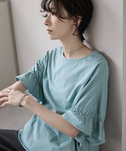 amini(アミニ)の「【2025 S/S 新作】ギャザースリーブトップス(Tシャツ/カットソー・レディース・キナリ/スモークピンク/ブラック/アイボリー/ライトブルー・MEDIUM)」の20枚目の写真