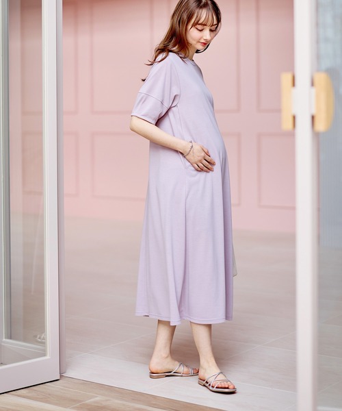honono maternity wear ボリューム袖Iラインワンピース ボリューム袖Iラインワンピース Ecru – honono for mom&baby